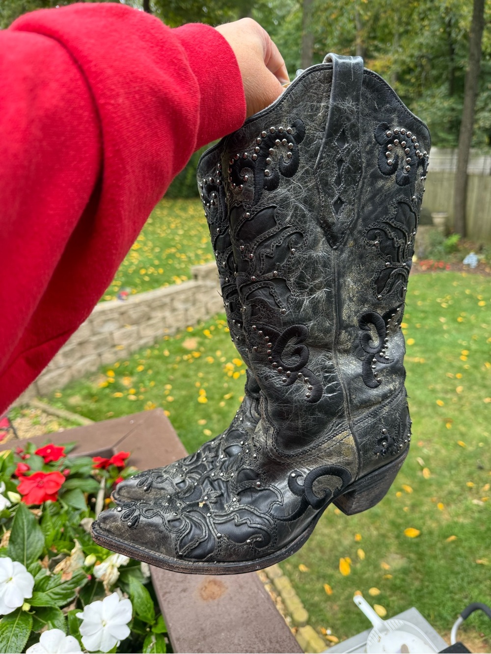 Corral 1070 Boots Womens Size 8 Black Leather Sequin Western Pointed Toe